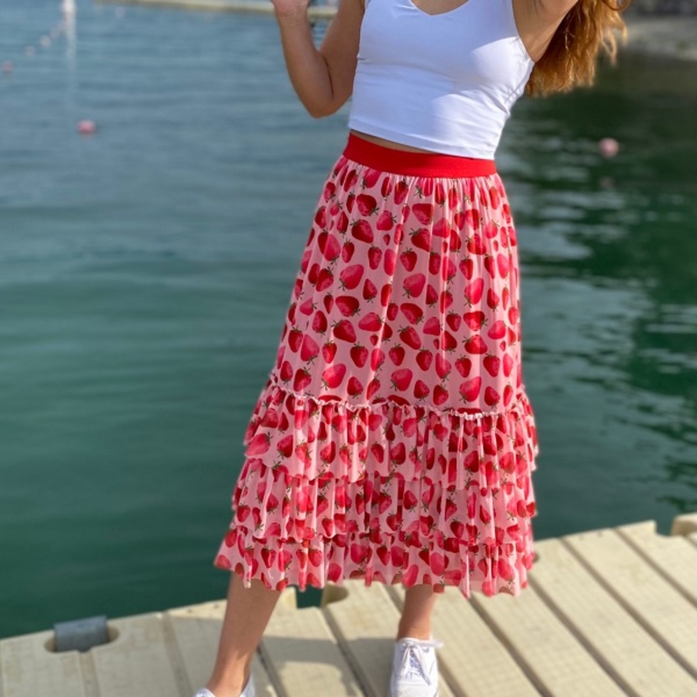 Anthropologie Eva Franco Strawberry Tiered Midi Skirt - Picture 8 of 8